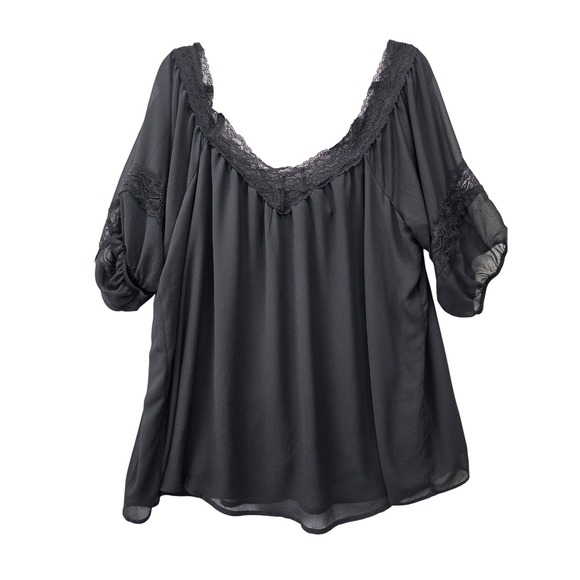 torrid Tops - Torrid Black Lace Trim Off Shoulder Chiffon Blouse Plus Size 1 Boho Top